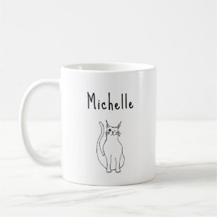 Cat Cartoon Winking Kitty Cute Black White Coffee Mug