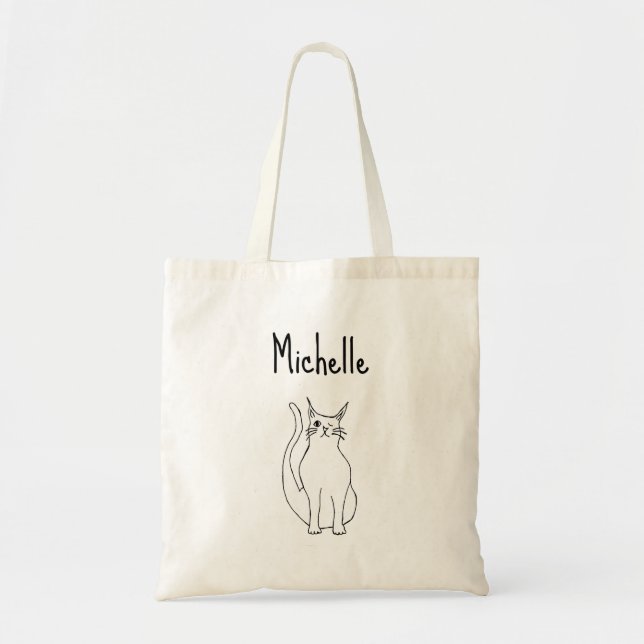 Cat Cartoon Winking Kitty Cute Girly Tote Bag (Front)