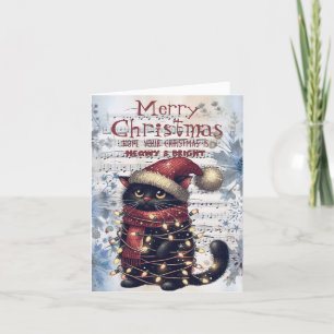 Cat Cartoon Winter Christmas Watercolor Holiday Card