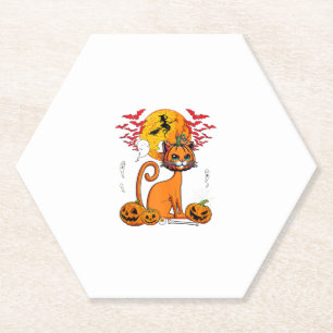 Cat Carved Pumpkin Horror Head Halloween Owner Lov Paper Coaster