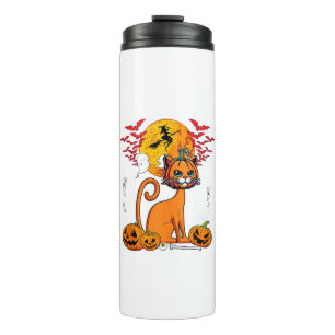 Cat Carved Pumpkin Horror Head Halloween Owner Lov Thermal Tumbler