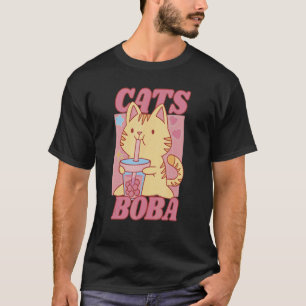 Cat Cat With Bubbletea Boba Beads Cute Colourful C T-Shirt