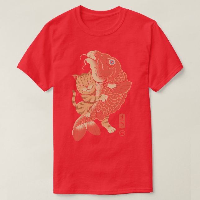 Cat Catching Carp  T-Shirt (Design Front)