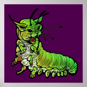 Cat Caterpillar green Poster