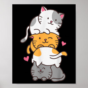 Cat Cats Cute Kitty Pile Anime Kawaii Neko  Poster
