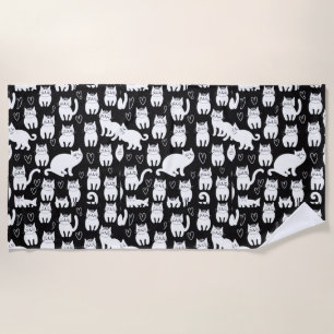 Cat Cats Kitten Kittens Seamless Endless Pattern  Beach Towel