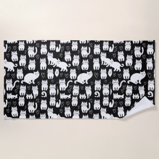 Cat Cats Kitten Kittens Seamless Endless Pattern  Beach Towel