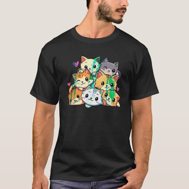 Cat Cats Meowtain Cute Kitty Pile Anime Kawaii Nek T-Shirt (Front)