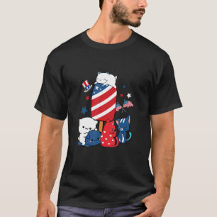 Cat Cats Red White And Blue 4th Of July Popsicle T-Shirt