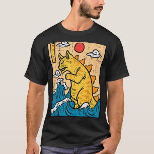 Cat Catzilla Funny Japanese Wave Art Men Women Kid T-Shirt