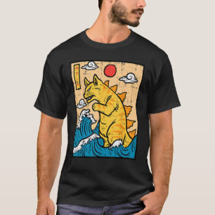 Cat Catzilla Funny Japanese Wave Art Men Women Kid T-Shirt
