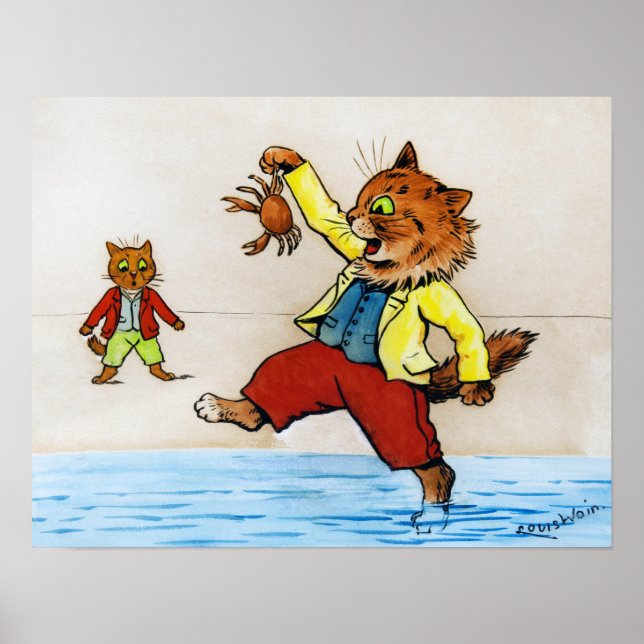 Cat Caught a Crab, Louis Wain Poster (Front)