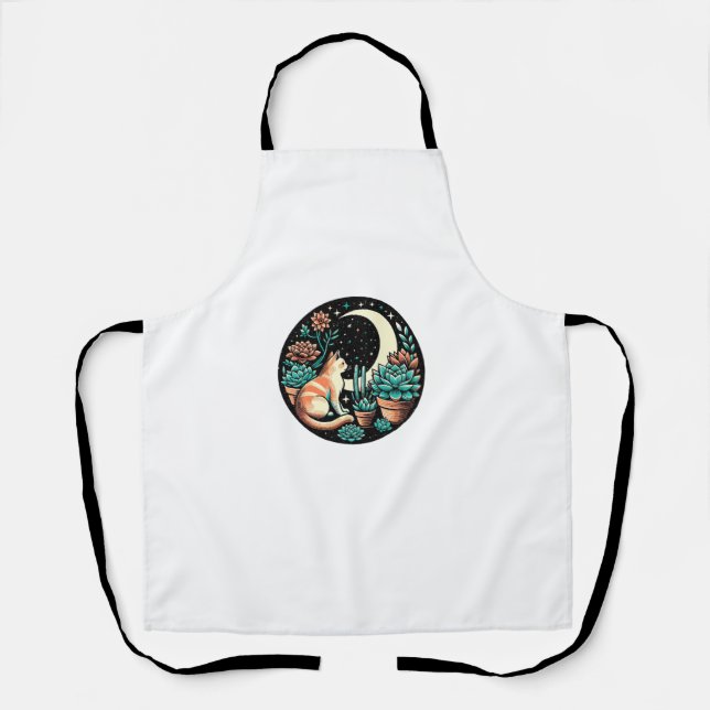 Cat Celestial Mystical Succulent Plant Witch Retro Apron (Front)