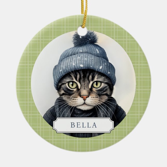 Cat Ceramic Circle Ornament (Front)