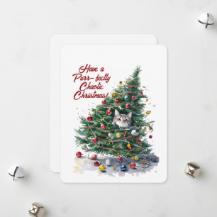 Cat Chaos Christmas Tree Design Watercolor Holiday Card