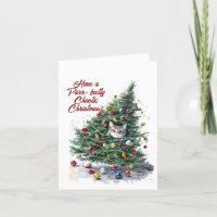 Cat Chaos Christmas Tree Design Watercolor