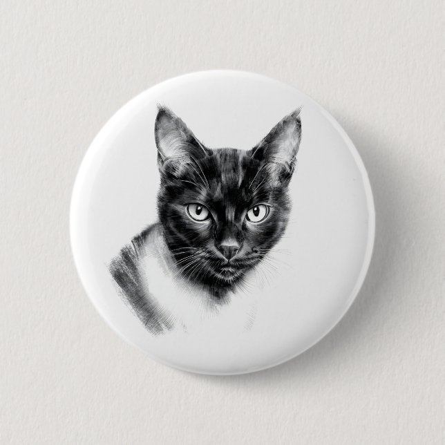 Cat Charcoal 6 Cm Round Badge (Front)