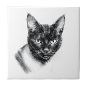 Cat Charcoal Ceramic Tile