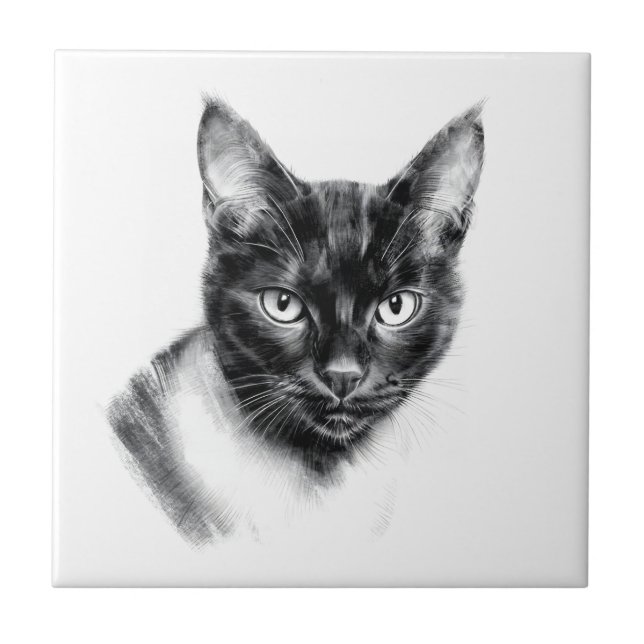 Cat Charcoal Ceramic Tile (Front)