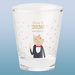 Cat Cheers to 2026 New Year Personalized Name Shot Glass
