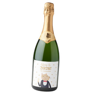 Cat Cheers to 2026 New Year Personalized Sparkling Wine Label
