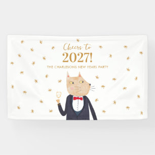 Cat Cheers to 2027 New Year Personalised Party Banner