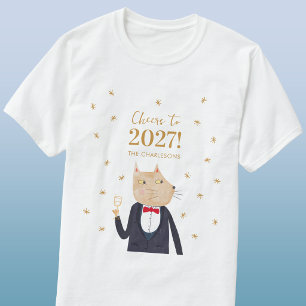 Cat Cheers to 2027 New Year Personalised T-Shirt