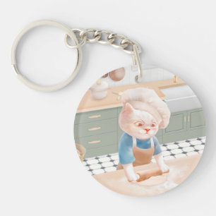 Cat Chef Baking in the Kitchen Key Ring