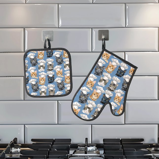 Cat Chefs Cooks Cute Pattern Oven Mitt & Pot Holder Set (Creator Uploaded)