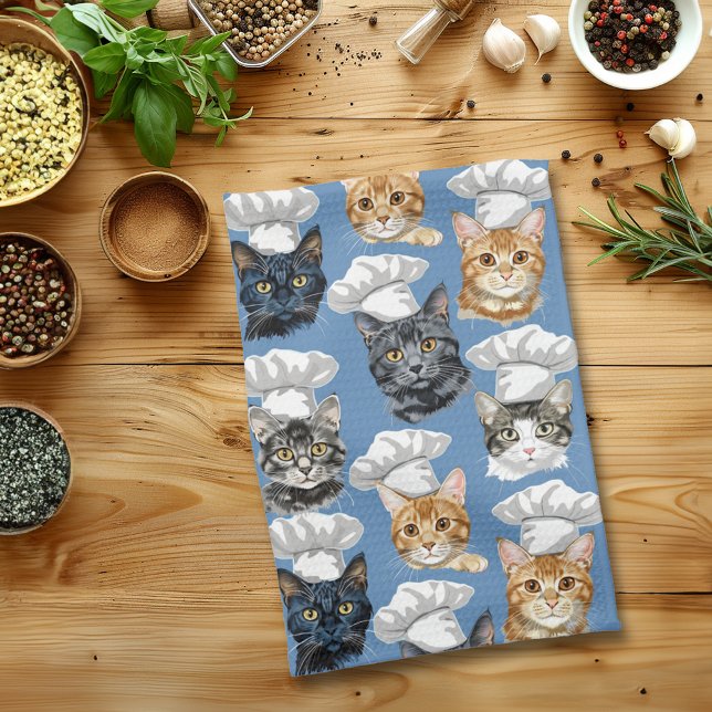 Cat Chefs Cooks Cute Pattern Tea Towel (Creator Uploaded)