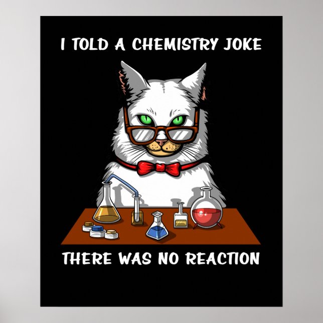 Cat Chemistry Teacher Funny No Reaction Joke Poster (Front)