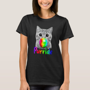 Cat Chewing Bubble Gum Purride LGBQ Pride Flag Com T-Shirt