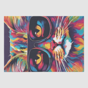 Cat Chic: Colourful Pop Art Cat in Sunglasses Deco Tissue Paper