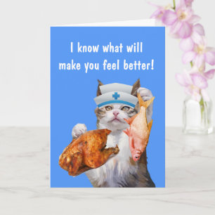 Cat, Chicken, And Fish Get Well Card