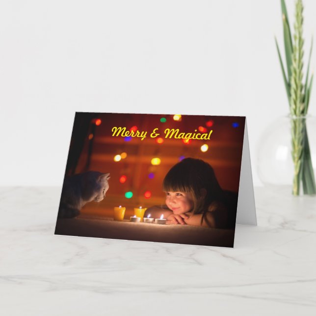 Cat & Child Christmas Greeting Holiday Card (Front)