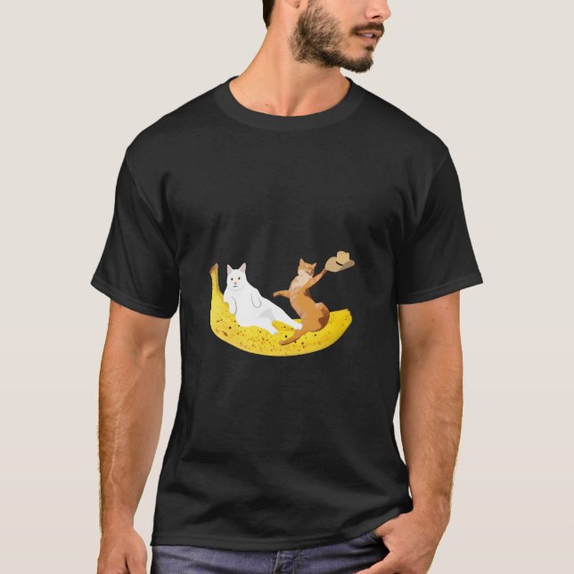 Cat chilling on banana holding hat T-Shirt (Front)