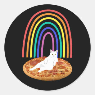 Cat chilling on pizza rainbow classic round sticker