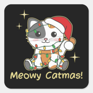 Cat Christmas Animals Cute Cats Meowy Catmas Squar Square Sticker