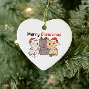 Cat Christmas Animals Cute Cats Merry Christmas Ceramic Ornament