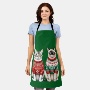 Cat Christmas Apron, Tabby and Siamese Cats Apron