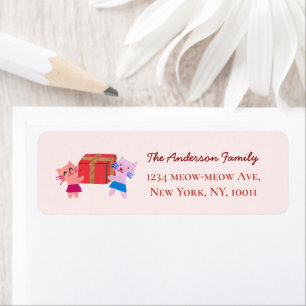 Cat Christmas Baby Pink Snowy Xmas Return Address Label