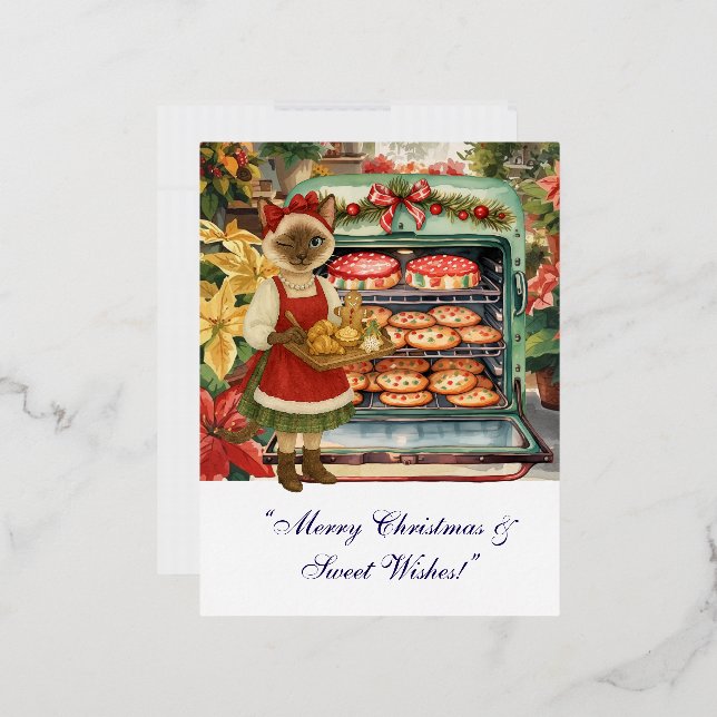 Cat Christmas Bakery themed for Cat lovers Foil Holiday Postcard (Envelope)