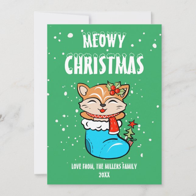 Cat Christmas Card, Meowy Christmas  (Front)