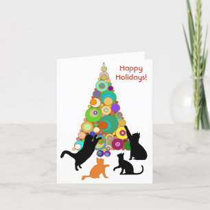 Cat Christmas Card Rocking Around The Christmas Tr