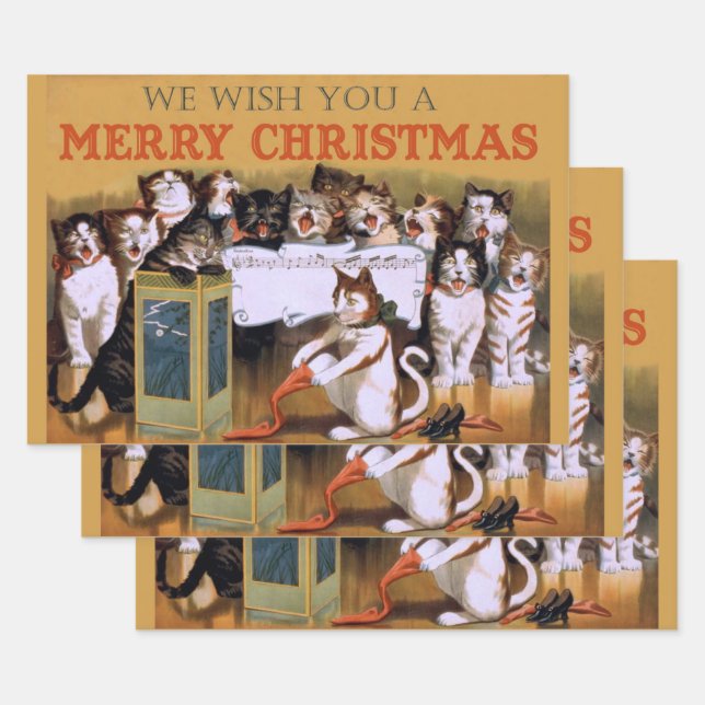 Cat Christmas Choir Wrapping Paper Sheet (Set)