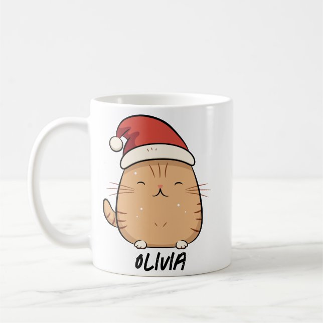 Cat Christmas Custom Name Cute Cat Lovers Gift pet Coffee Mug (Left)