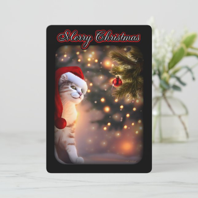 Cat Christmas Cute Holiday Ornament Xmas Tree Snow Invitation (Standing Front)