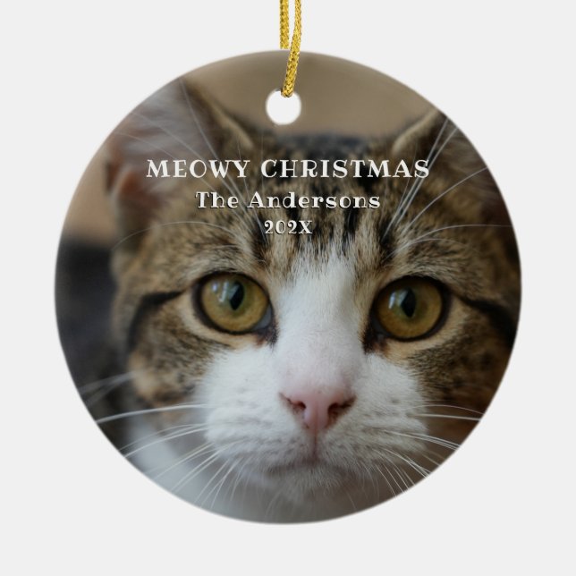 Cat Christmas Cute Kitty Photo Meowy Christmas  Ceramic Ornament (Front)