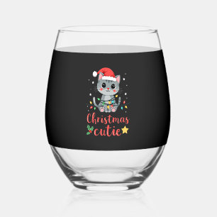 Cat Christmas Cutie Cats Christmas T-Shirt for Men Stemless Wine Glass