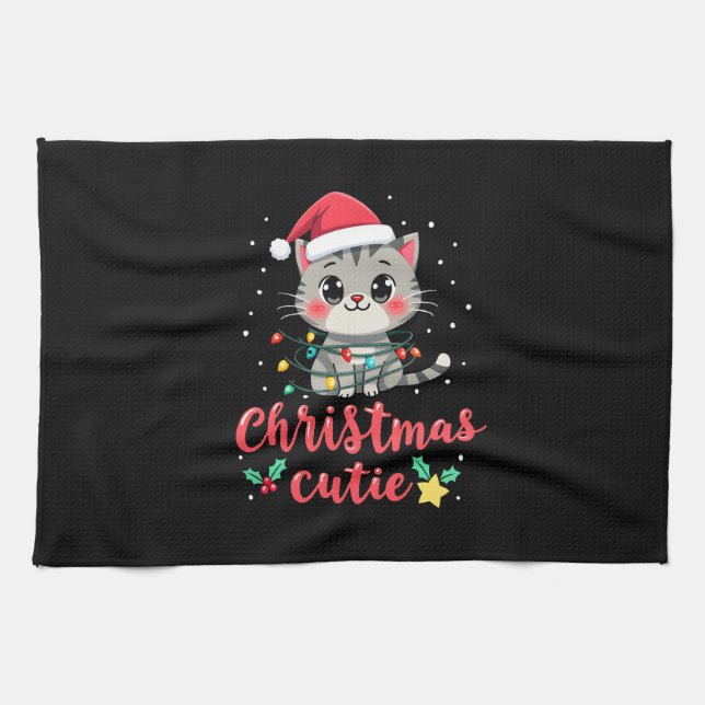 Cat Christmas Cutie Cats Christmas T-Shirt for Men Tea Towel (Horizontal)